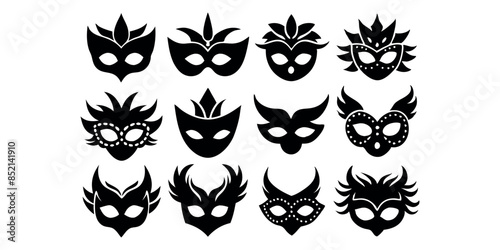 Beautiful carnival masks silhouettes for party, parade and carnival, for Mardi Gras and Halloween. Mask elements. Face mask
