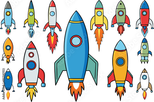 rocket vector spaceship illustration space fly ship icon launch science shuttle cartoon design flight speed isolated