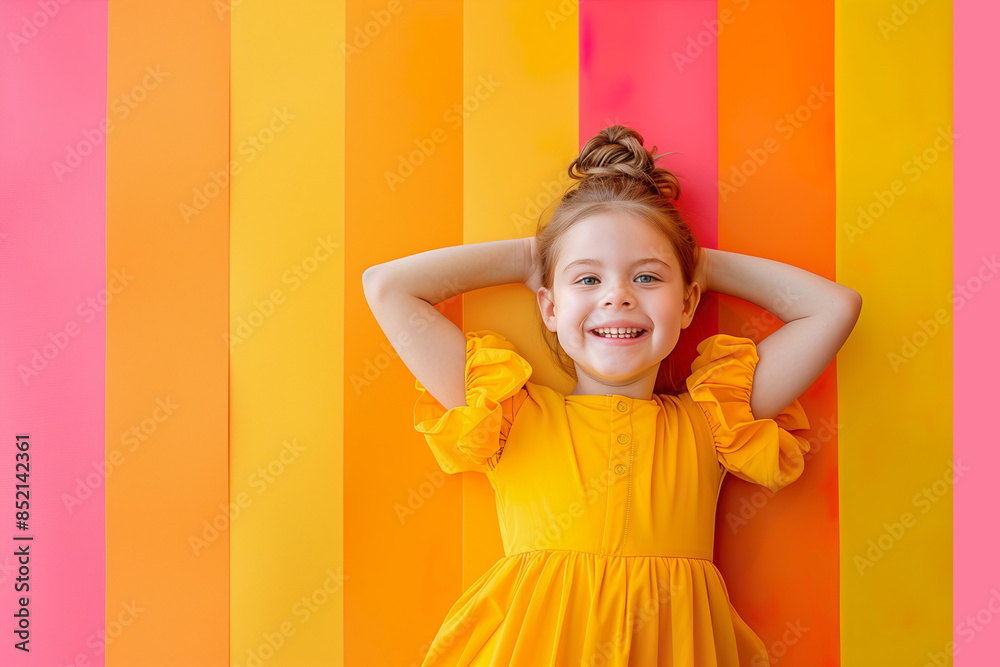 Beautiful child kid girl 6-7 years old wears casual clothes and with arms crossed on a multicolored background studio, kid fashion concept. Beautiful child kid girl 6-7 years old wears casual clothes and with arms crossed on a multicolored background studio, kid fashion concept.