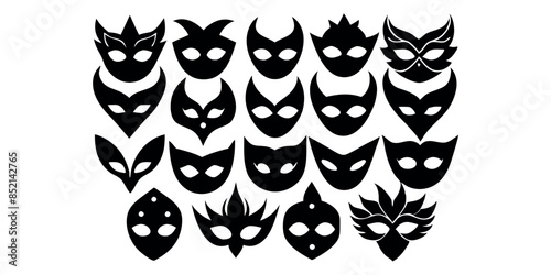 Beautiful carnival masks silhouettes for party, parade and carnival, for Mardi Gras and Halloween. Mask elements. Face mask
