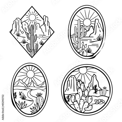 Cactus desert line art design. Western element template files for cricut.