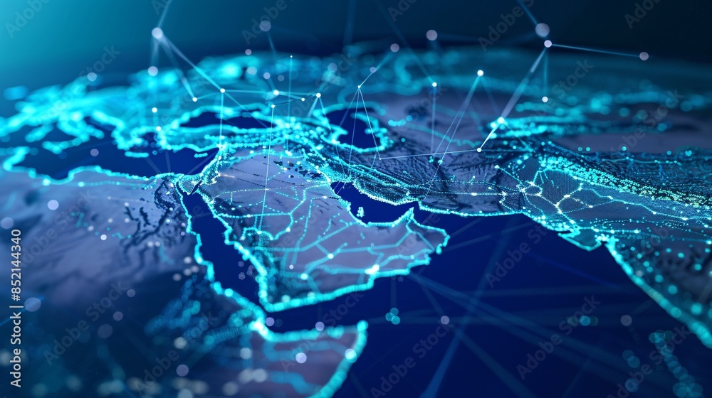 Digital Map of the Middle East with Connections Digital Map of the Middle East with Connections