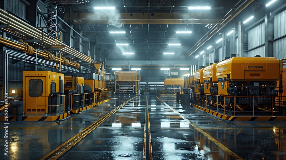 A factory generator room equipped with two diesel generators on standby for emergency use, ensuring reliable power supply. A factory generator room equipped with two diesel generators on standby for emergency use, ensuring reliable power supply.