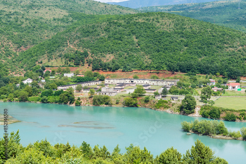 Village near lake Komoni in the countryside of North Albania photo