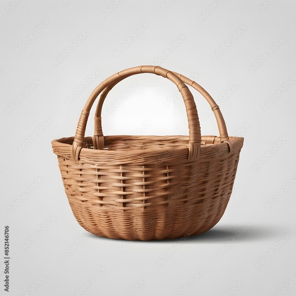Empty handmade wicker picnic basket on a white background Empty handmade wicker picnic basket on a white background