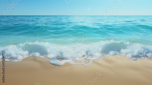 Tranquility on the Beach: Illustration of a calm beach landscape with fine sand and gentle blue ocean waves.