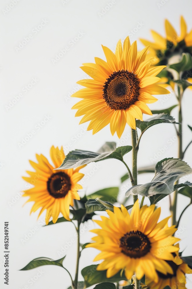 Obraz premium flower Photography, Helianthus annuus, copy space on right, Close up view, Isolated on white Background
