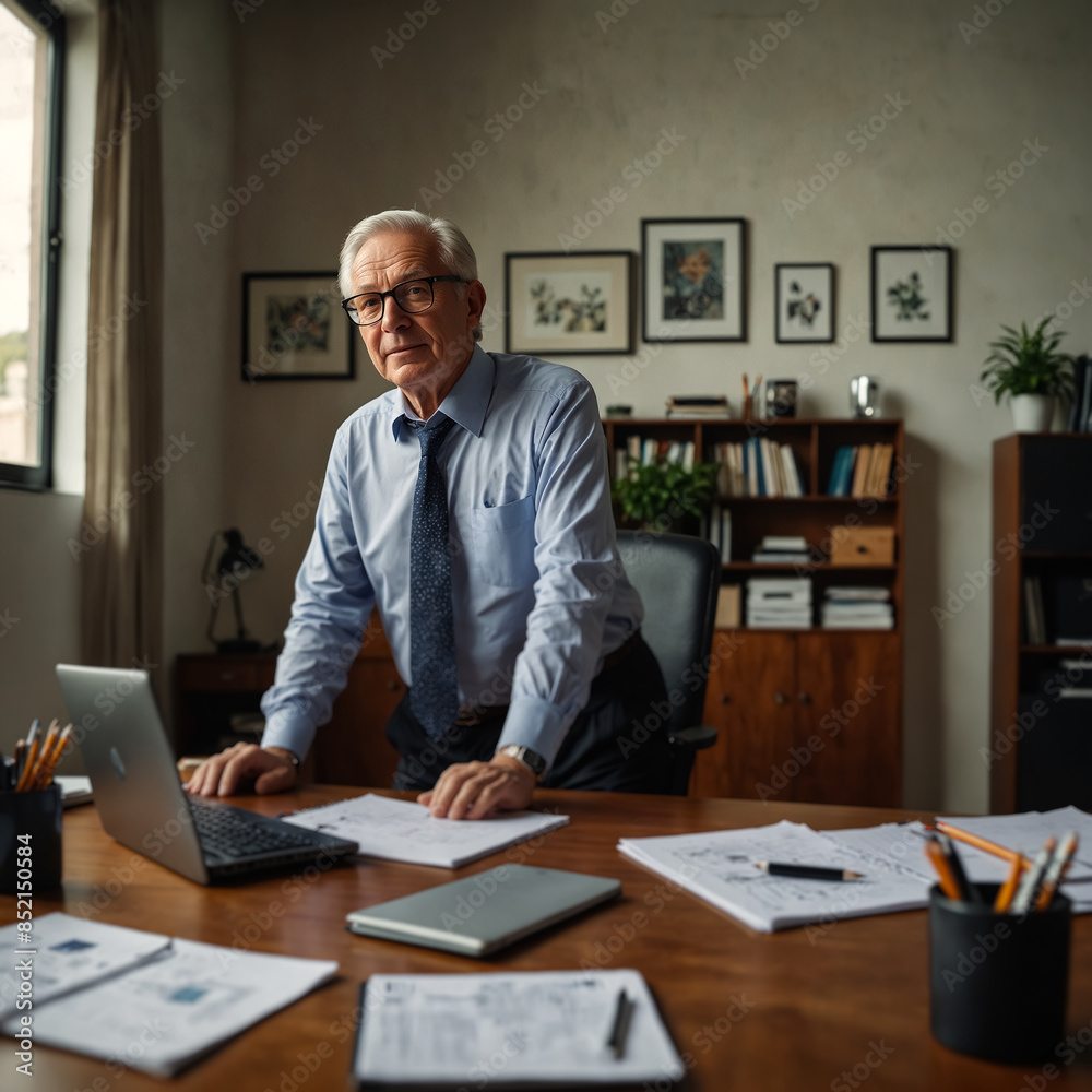 Fototapeta premium A Senior Businessman Working in His Office.