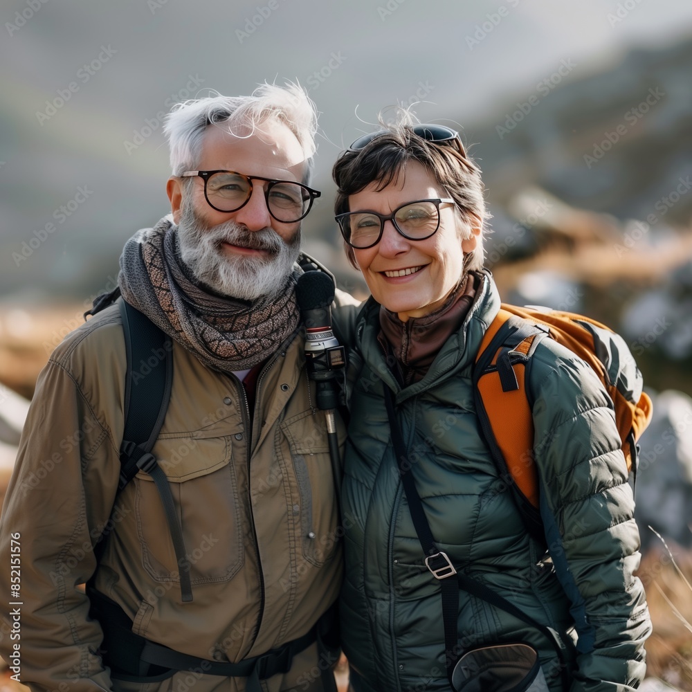 Senior Couple Enjoying Spring Hike in the Mountains Senior Couple Enjoying Spring Hike in the Mountains