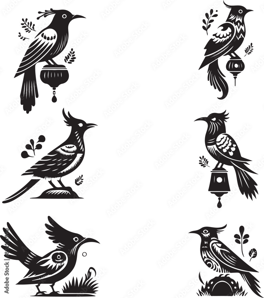 Cuckoo bird silhoutte set vector style with white color background Cuckoo bird silhoutte set vector style with white color background