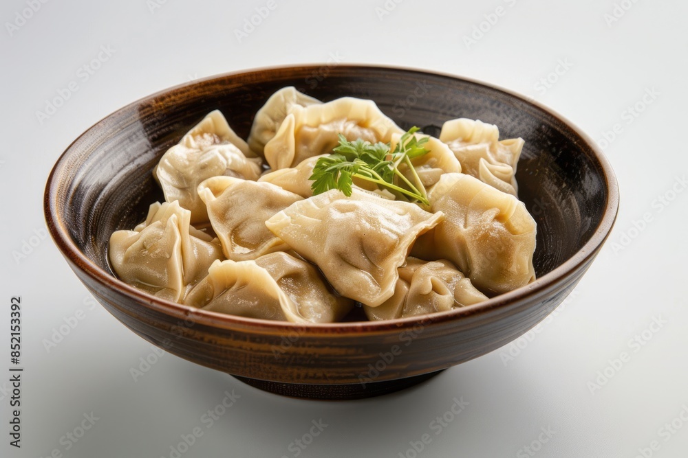 a bowl of Wonton and a plate of dumplings on the table, clean white background a bowl of Wonton and a plate of dumplings on the table, clean white background