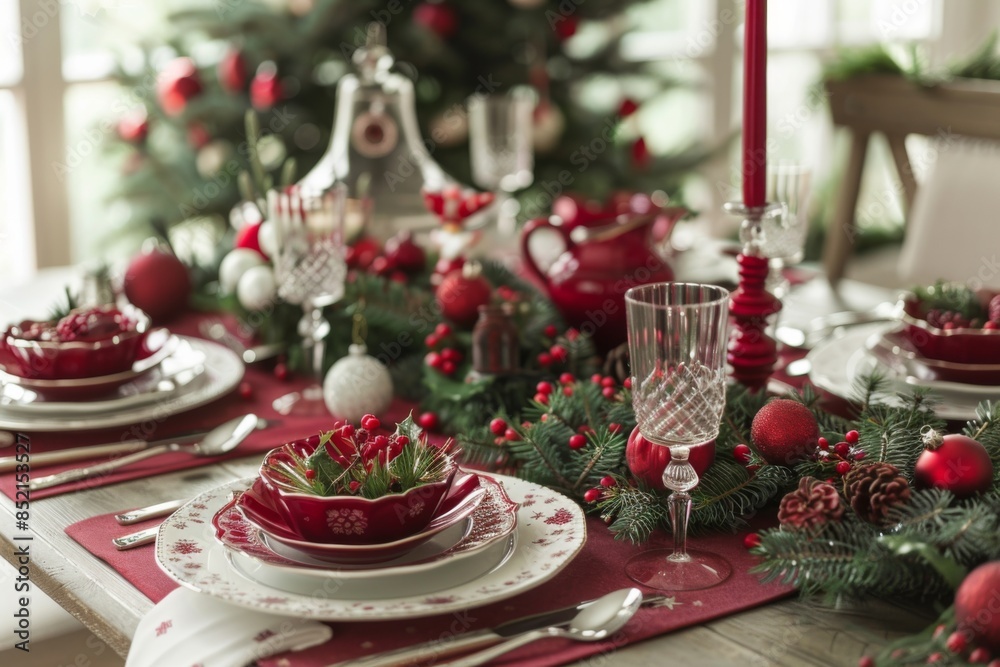festive table set for Christmas dinner festive table set for Christmas dinner