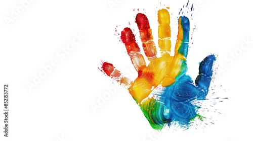 Colorful handprint on a transparent background