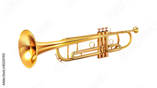 Realistic Gold trombone isolated on transparent background. photo