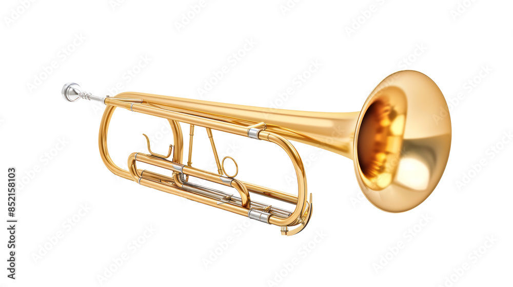 Obraz premium Realistic Gold trombone isolated on transparent background.