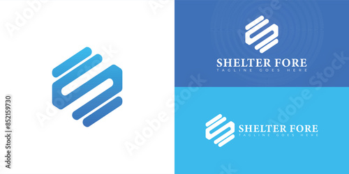 Abstract initial hexagon letters SF or FS logo in blue color isolated on multiple background colors. The logo is suitable for the hotel beach bar logo vector design illustration inspiration templates.