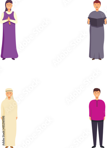 Vector illustration of four diverse characters in different clothing, representing multiculturalism