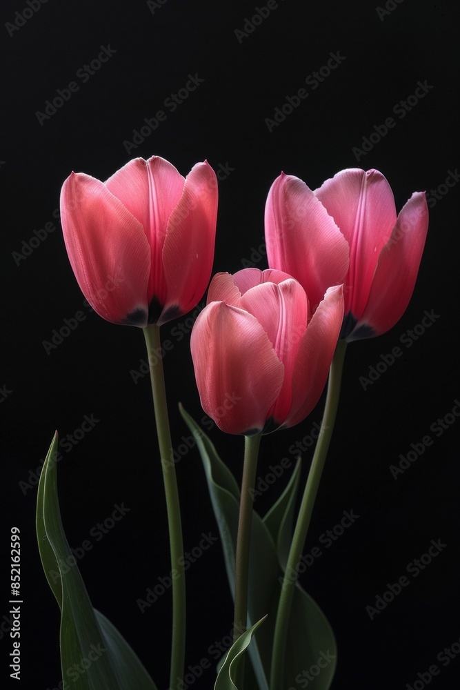 Kaufmanniana Tulips in studio, black copy space on right side, Comport, bliss, close up, Studio Lighting, Flower Photography, Isolated on black Background Kaufmanniana Tulips in studio, black copy space on right side, Comport, bliss, close up, Studio Lighting, Flower Photography, Isolated on black Background
