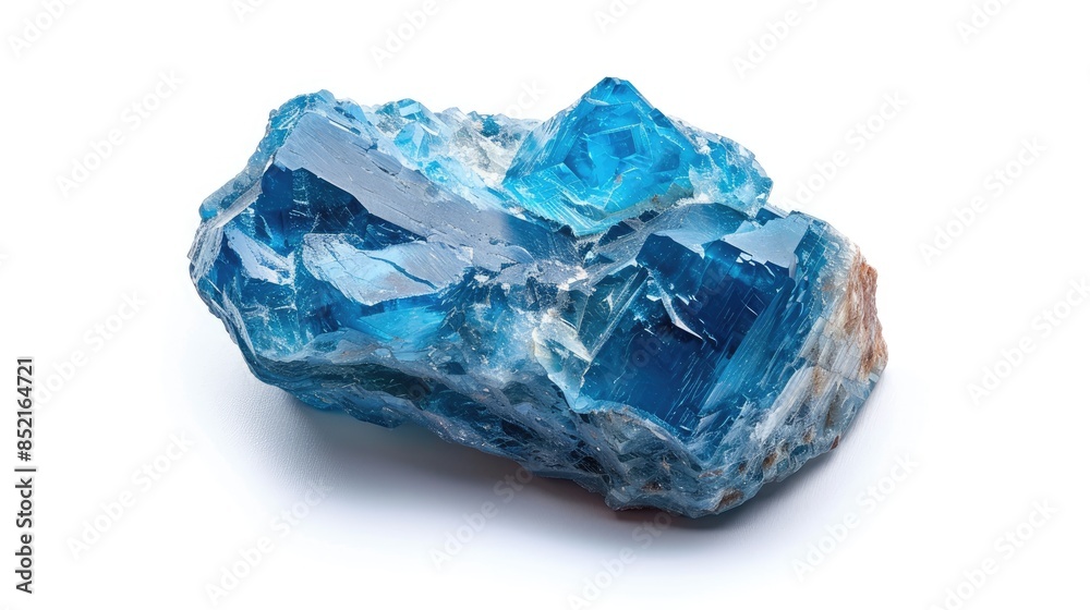 Cutout of raw blue apatite stone on a white background Cutout of raw blue apatite stone on a white background