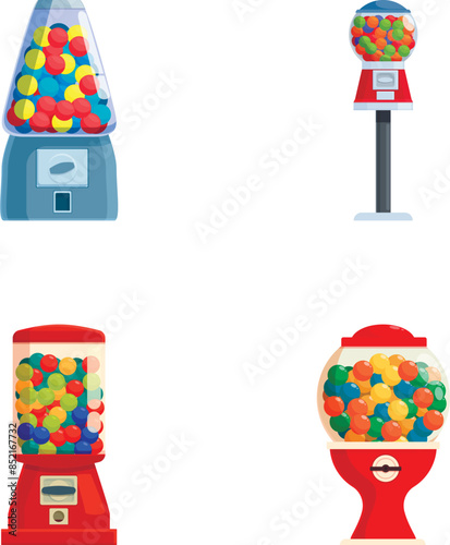 Set of four vibrant candy machine vectors, perfect for sweetthemed designs