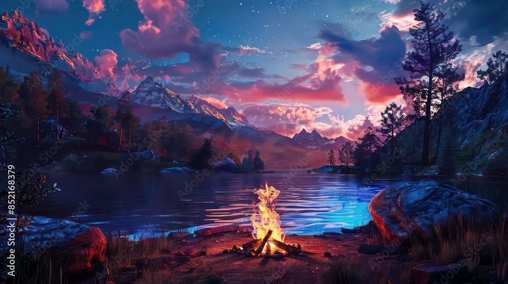 Campfire in the Wild. A vivid depiction of a campfire set in a remote wilderness setting, evoking a sense of adventure and connection with nature. Campfire in the Wild. A vivid depiction of a campfire set in a remote wilderness setting, evoking a sense of adventure and connection with nature.
