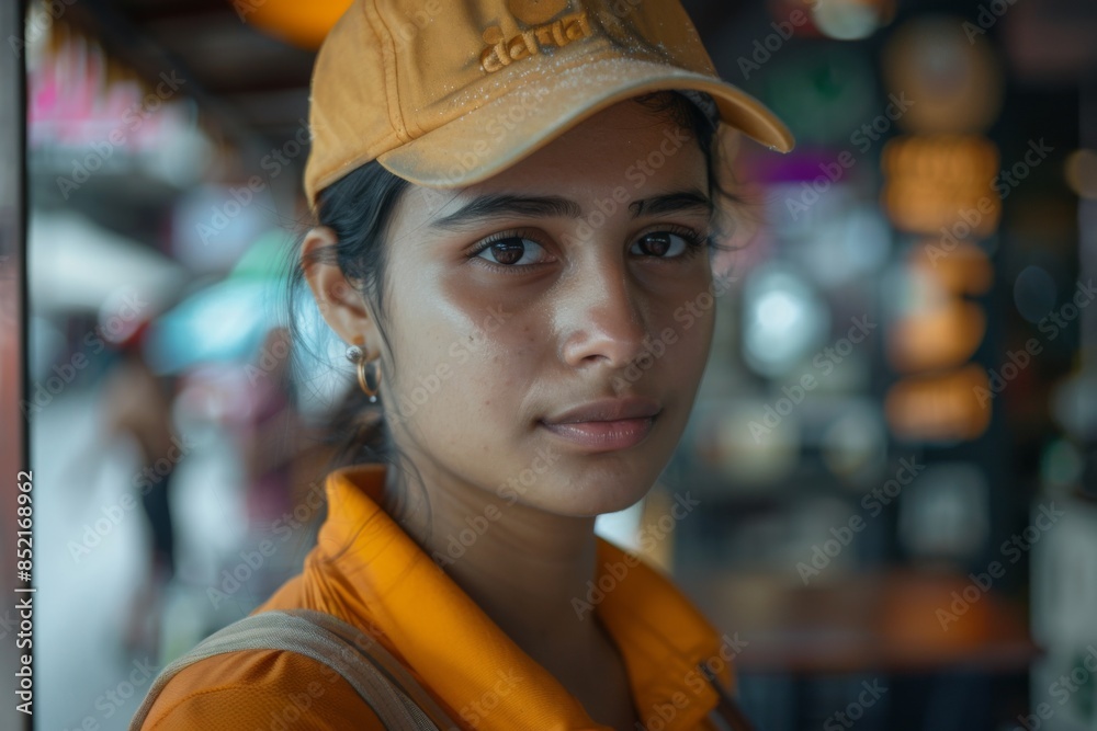 Portrait of a young female fast food worker
