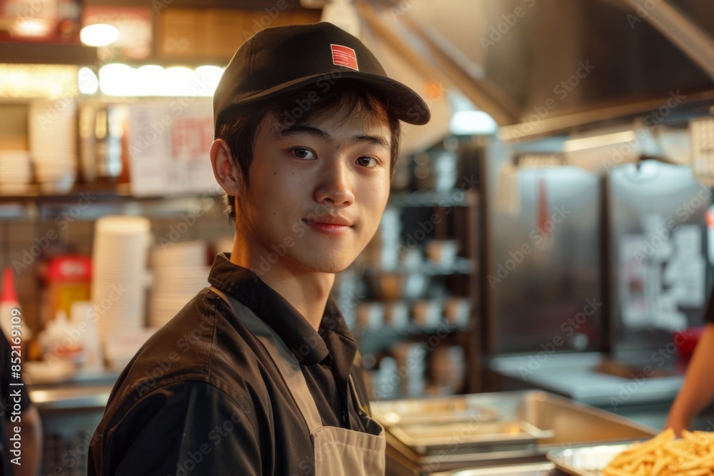 Portrait of a young male fast food worker Portrait of a young male fast food worker
