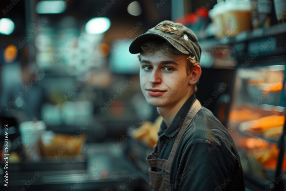 Portrait of a young male fast food worker Portrait of a young male fast food worker