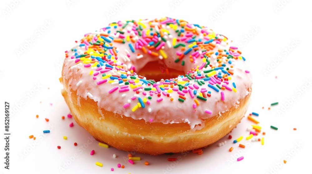Doughnut with sprinkles on a white background Doughnut with sprinkles on a white background