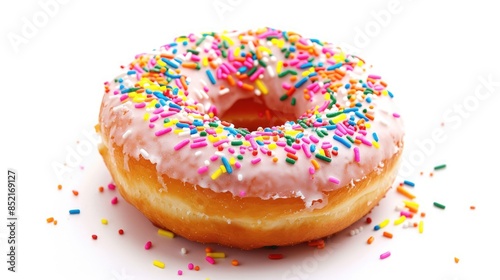 Doughnut with sprinkles on a white background