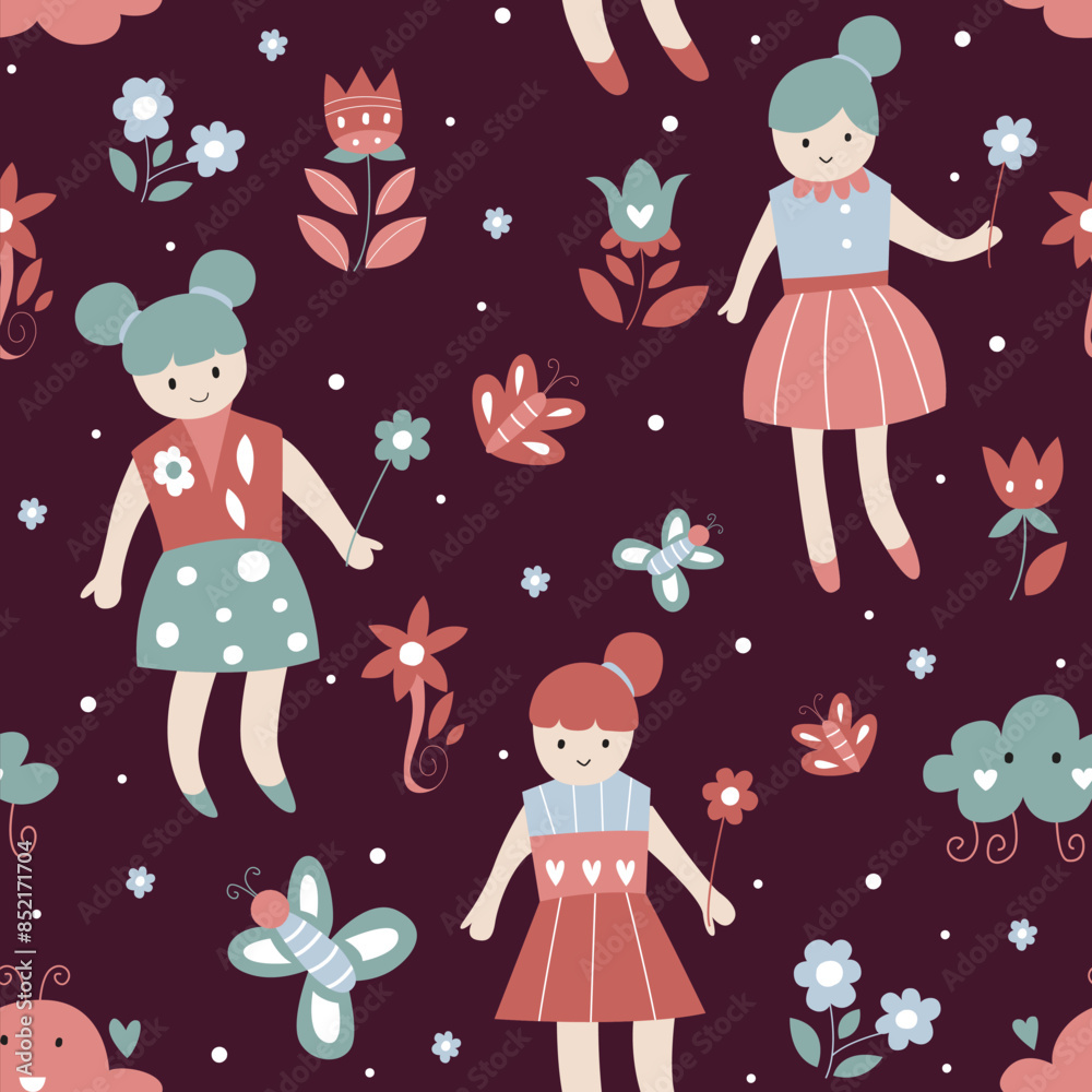 seamless pattern of cute fairy flower illustration seamless pattern of cute fairy flower illustration