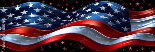 Stars and stripes Ribbon American Flag Background. USA Celebration banner background with Flag of America Decoration for 4th of July Independence Day, Presidents Day, Labor Day. Vector Illustration