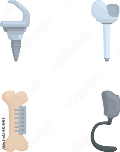 Illustration set featuring various types of medical prostheses and implantable devices