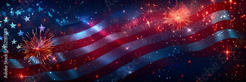 4th of july happy independence day usa, template. American flag on night sky background, colorful fireworks. Fourth of july, US national holiday, independence day. Vector illustration, poster, banner