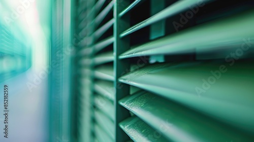 Close up view of fully covered air vent with light green frame and partially blurred background