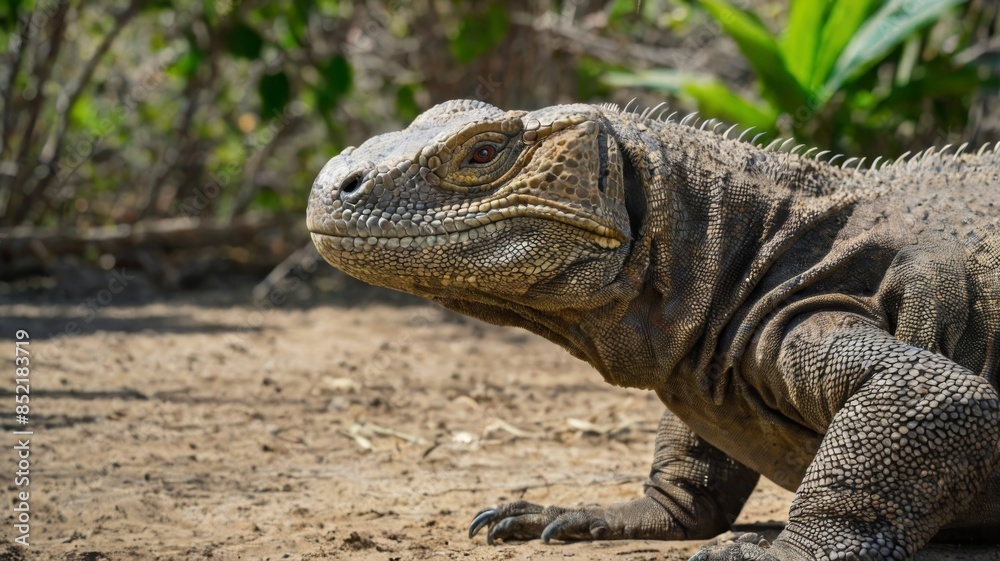A full-body view of a Komodo Dragon, the largest lizard in the world, depicted in a natural pose A full-body view of a Komodo Dragon, the largest lizard in the world, depicted in a natural pose