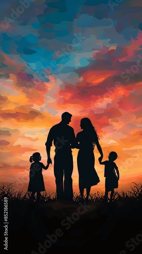 Silhouette of a happy family with children. international day of families