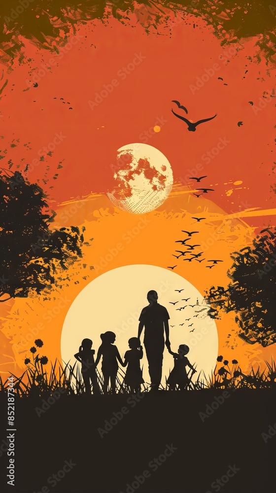 Naklejka premium Silhouette of a happy family with children. international day of families