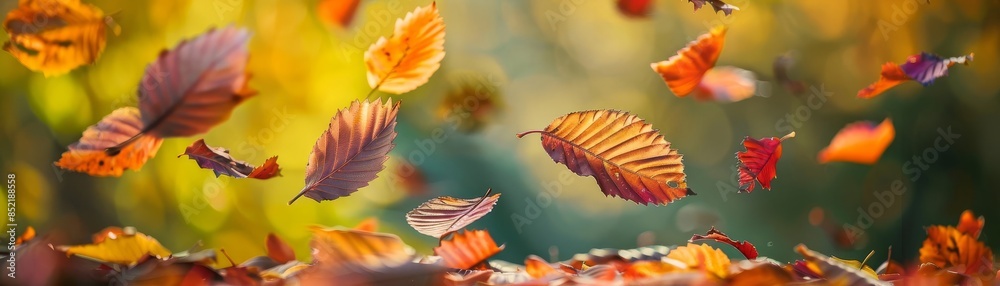Colorful autumn leaves falling in a blurred background. Colorful autumn leaves falling in a blurred background.