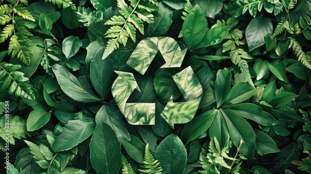 Eco friendly design concept set against a backdrop of vibrant green leaves Eco friendly design concept set against a backdrop of vibrant green leaves