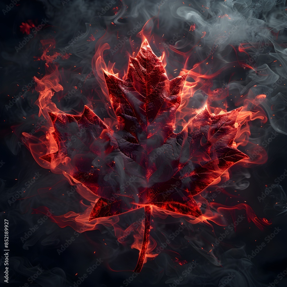 Flag of Canada made of smoke. War or wild fire anstract banner concept. Maple Leaf Flag of Canada made of smoke. War or wild fire anstract banner concept. Maple Leaf