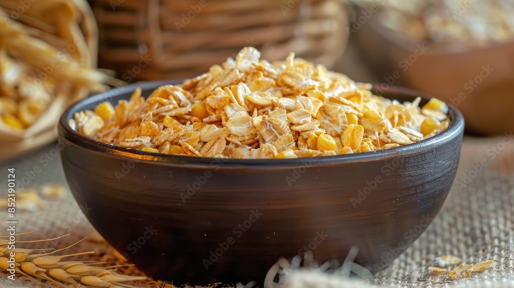 Bowl of Breakfast Cereal Made from Oats and Corn Bowl of Breakfast Cereal Made from Oats and Corn
