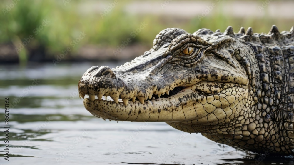 an image capturing the intense concentration of a crocodile as it surfaces an image capturing the intense concentration of a crocodile as it surfaces