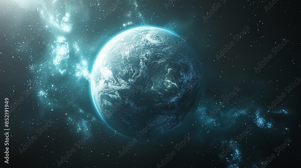 A blue space illustration with planets and moons. A blue space illustration with planets and moons.