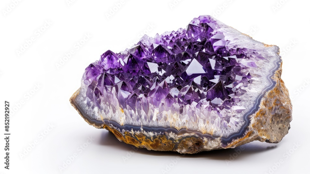 Fototapeta premium Polished amethyst geode showcasing vibrant purple crystals