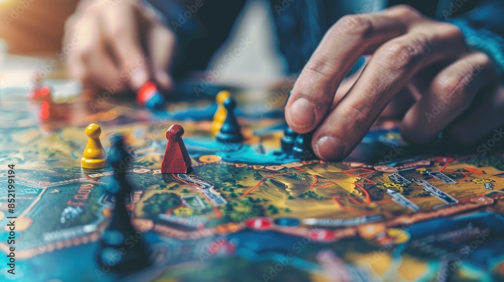 Close-up of hands placing game pieces on colorful board during gameplay Close-up of hands placing game pieces on colorful board during gameplay