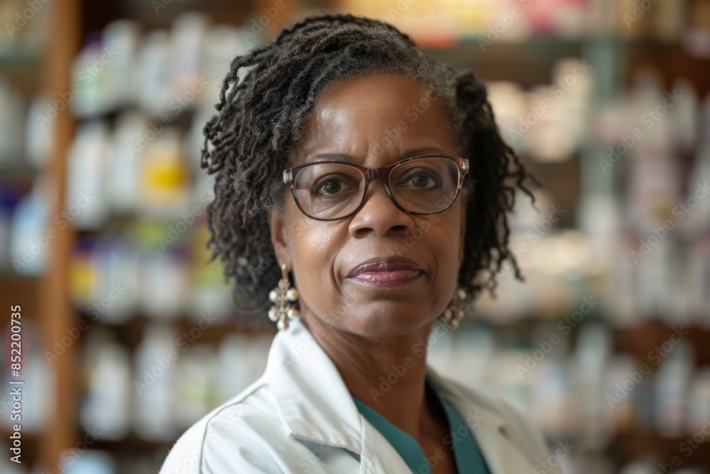 Portrait of a middle aged female pharmacist in a pharmacy