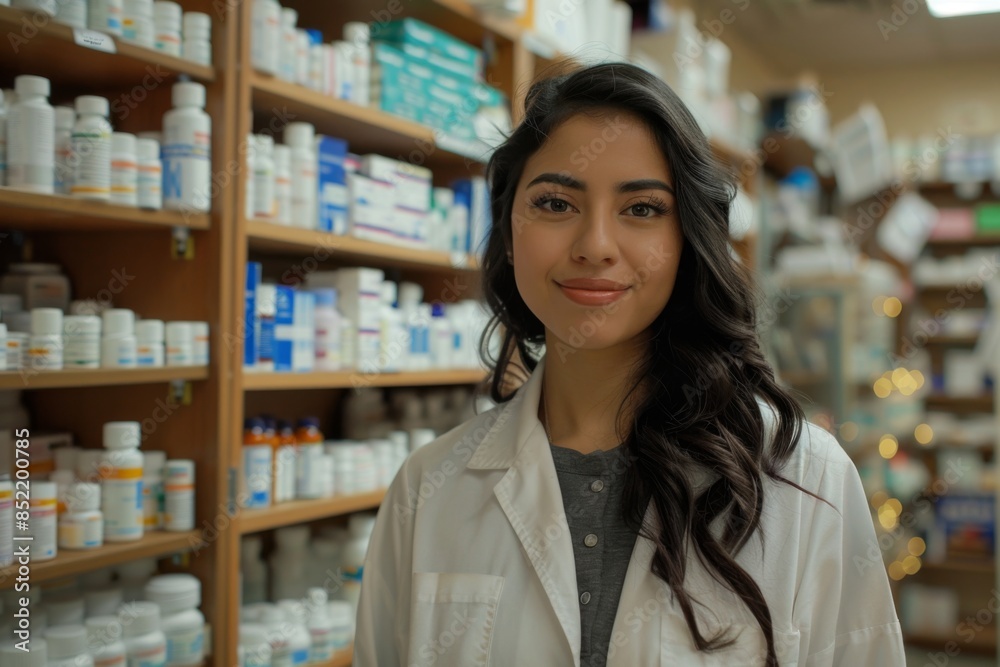Portrait of a young female pharmacist in a pharmacy