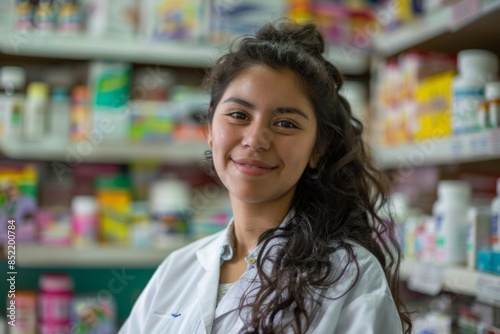 Portrait of a young female pharmacist in a pharmacy