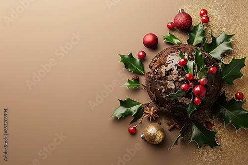 A Christmas pudding with holly